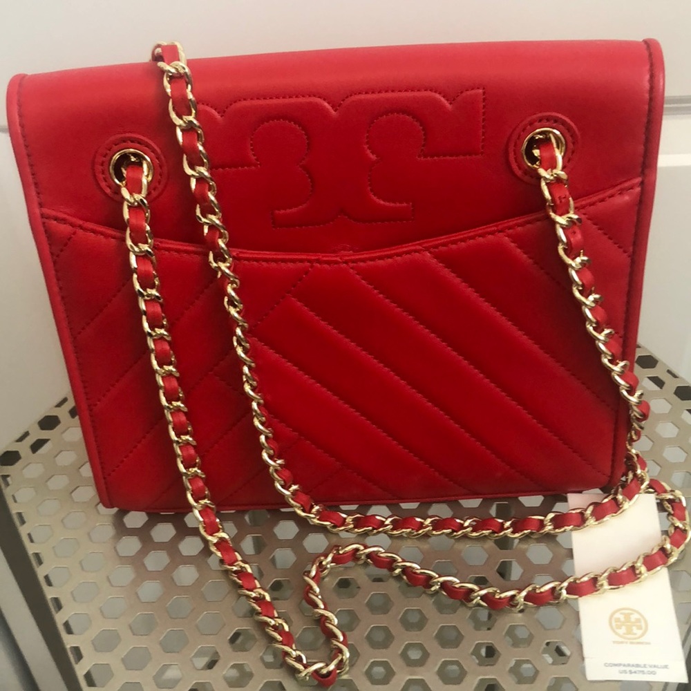 Tory Burch Alexa convertible shoulder bag- color Brilliant Red- NEW